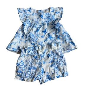 btween Blue and White Floral Matching Shorts Set